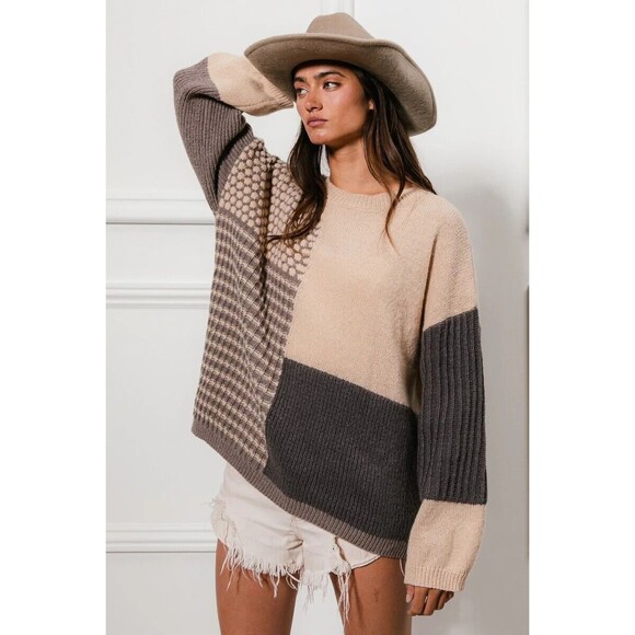 BIBI Mixed Pattern Block Sweater - Picture 2 of 3